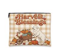 Bolsa de maquillaje para perros de otoño de los Grandes Pirineos, bolsa de viaje para mujeres y niñas, organizador portátil de lona con cremallera, bolsa de aseo de otoño de 7 x 9 pulgadas
