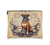 Bolsa de maquillaje para perros tipo bóxer de fútbol, bolsa de viaje vintage para mujeres y niñas, organizador portátil de lona con cremallera, bolsa de aseo del 4 de julio, 7 x 9 pulgadas