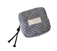 Bolsa de maquillaje pequeña - Bolsa pequeña para auriculares - Bolsas de cosméticos portátiles para mujeres, monedero, organizador de cosméticos cuadrado a cuadros, Black, Refer to description, Unisex