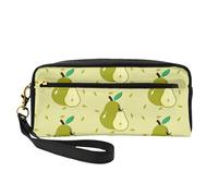 Bolsa de maquillaje pequeña con diseño de pera de dibujos animados, estuche de doble cara de piel sintética