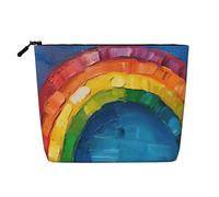 Bolsa de maquillaje pequeña con estampado de arcoíris para mujer, bolsa de maquillaje de gran capacidad, bolsa de maquillaje de viaje con cremallera