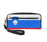 Bolsa de maquillaje pequeña con la bandera de Eslovenia, estuche de doble cara de piel sintética