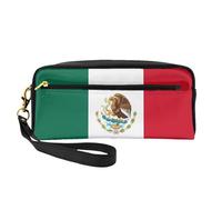 Bolsa de maquillaje pequeña con la bandera de México, estuche de doble cara de piel sintética
