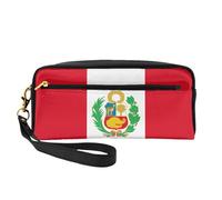 Bolsa de maquillaje pequeña con la bandera de Perú, estuche de doble cara de piel sintética