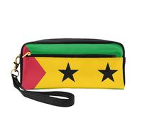 Bolsa de maquillaje pequeña con la bandera de Santo Tomé y Príncipe. Elegante bolsa de cosméticos portátil con estampado de doble cara, bolsa de almacenamiento multifuncional para mujer