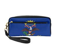 Bolsa de maquillaje pequeña con la bandera del estado de Dakota del Norte, estuche de doble cara de piel sintética
