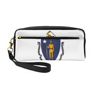 Bolsa de maquillaje pequeña con la bandera del estado de Massachusetts, estuche de doble cara de piel sintética