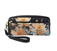 Bolsa de maquillaje pequeña de loto blanco bohemio, estuche para lápices de doble cara, bolsa de piel sintética