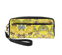 Bolsa de maquillaje pequeña de piel con estampado de limón amarillo y abeja, organizador de accesorios cosméticos reutilizable, bolsa de aseo de viaje
