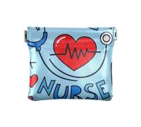 Bolsa de maquillaje pequeña de piel sintética azul de dibujos animados para médico, enfermera, monederos para mujer, Doctor Nurse Elements Cartoon Blue, 1 size