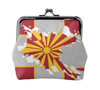 Bolsa de maquillaje pequeña map02 de la bandera de Macedonia del Norte para bolso, bolsa de almacenamiento de tarjetas bancarias retro compacta multifuncional, color negro, talla única, Art Deco,