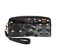 Bolsa de maquillaje pequeña negra con diseño de corazón misterioso. Elegante bolsa de cosméticos portátil con estampado de doble cara, bolsa de almacenamiento multifuncional para mujer