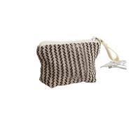 Bolsa de maquillaje pequeña para mujer, color verde matcha, portátil, monedero, pintalabios, auriculares, bolsa de almacenamiento, doble lona con cadena, funda para llaves, Rayas caqui, Talla única