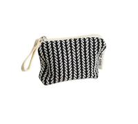 Bolsa de maquillaje pequeña para mujer, color verde matcha, portátil, monedero, pintalabios, auriculares, bolsa de almacenamiento, doble lona con cadena, funda para llaves, negro con rayas, Talla