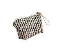 Bolsa de maquillaje pequeña para mujer, color verde matcha, portátil, monedero, pintalabios, auriculares, bolsa de almacenamiento, doble lona con cadena, funda para llaves, negro y blanco, Talla única