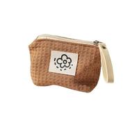 Bolsa de maquillaje pequeña para mujer, color verde matcha, portátil, monedero, pintalabios, auriculares, bolsa de almacenamiento, doble lona con cadena, funda para llaves, Brown, Talla única