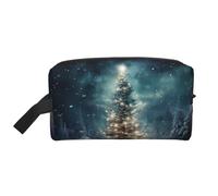 Bolsa de maquillaje pequeña para mujer, diseño de árbol de Navidad, bolsa de maquillaje, bolsa de maquillaje de viaje con cremallera, Árbol de Navidad Snow1, Talla única