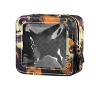 Bolsa de maquillaje pequeña transparente con máscara de circo naranja y morado, bolsas de viaje para artículos de tocador, bolsa organizadora de esmalte de uñas para volar