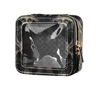 Bolsa de maquillaje pequeña transparente de dibujos animados de Aliens malvados en blanco y negro, bolsas de viaje para artículos de tocador, organizador de maquillaje para viajes
