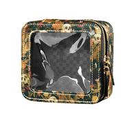 Bolsa de maquillaje pequeña y transparente para mujer, diseño tribal azteca tradicional, bolsa de almacenamiento transparente, Esqueleto de gatos, flores, feliz Halloween, verde musgo, Talla única