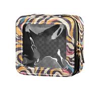 Bolsa de maquillaje pequeña y transparente para mujer, diseño tribal azteca tradicional, bolsa de almacenamiento transparente, Tigres animal print, 1 Size