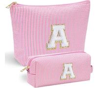 Bolsa de maquillaje personalizada con inicial para mujer, bolsa de aseo de viaje rosa | 11, 12, 13, 14, 15, 16 años, regalos para niñas de 11, 12, 13, 14, 15 y 16 años | Cosas preparadas para