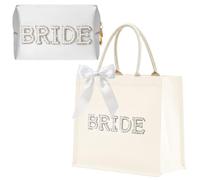 Bolsa de maquillaje personalizada de gran capacidad, impermeable, con detalles de letras incrustadas de perlas, regalo ideal para despedida de soltera y despedida de soltera