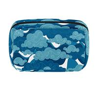 Bolsa de maquillaje personalizada de viaje, bolsa de cosméticos, bolsa de aseo para mujeres y niñas, nubes chinas azules tradicionales, Varios colores, 17.5x7x10.5cm/6.9x4.1x2.8in