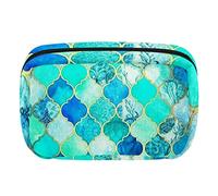 Bolsa de maquillaje personalizada de viaje, bolsa de cosméticos, bolsa de aseo para mujeres y niñas, patrón geométrico verde marroquí, Varios colores, 17.5x7x10.5cm/6.9x4.1x2.8in