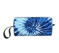 Bolsa de maquillaje portátil, bolsa de lavado de calavera cubierta de rosas para hombres y mujeres, Blue Swirl Tie Dye1, 20 x 6 x 9 cm