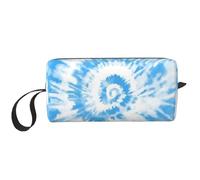 Bolsa de maquillaje portátil, bolsa de lavado de calavera cubierta de rosas para hombres y mujeres, Blue Swirl Tie Dye2, 20 x 6 x 9 cm
