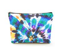 Bolsa de Maquillaje portátil Bolsas de cosméticos de Viaje de Lino para Mujer con Bolsa de Maquillaje con Cremallera para Viajes de Negocios, Aqua Tie-Dye