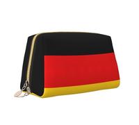 Bolsa de maquillaje portátil con cremallera de piel con estampado de bandera alemana, bolsa de cosméticos, organizador de viaje