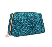 Bolsa de maquillaje portátil con cremallera de piel con estampado de escamas de peces, organizador de viaje, bolsa de aseo