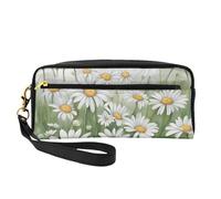 Bolsa de maquillaje portátil con estampado de margaritas blancas para mujer, bolsa organizadora de cosméticos, artículos de tocador, compañero de viaje