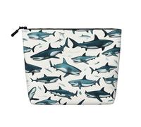 Bolsa de maquillaje portátil con estampado de tiburón con varios gestos para mujer, bolsa organizadora de artículos de tocador de viaje de gran capacidad