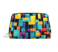 Bolsa de maquillaje portátil de cuero con diagrama geométrico cuadrado para cosméticos, artículos de tocador y artículos esenciales diarios, White, Talla única