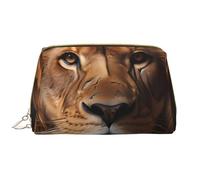 Bolsa de maquillaje portátil de cuero para mujer, organizador de cosméticos de viaje, bolsa de maquillaje grande con estampado The Lion's Gaze