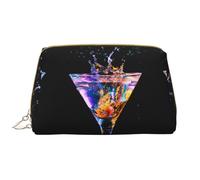 Bolsa de maquillaje portátil de piel con estampado de balón de fútbol con diseño impreso de ancho completo, Una copa de cóctel, Talla única
