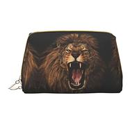 Bolsa de maquillaje portátil de piel con estampado de balón de fútbol con diseño impreso de ancho completo, León rugiente enojado, Talla única