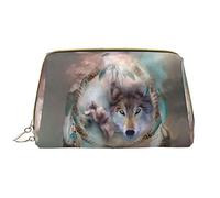Bolsa de maquillaje portátil de piel con estampado de béisbol con diseño impreso de ancho completo, Atrapasueños de lobos, Talla única