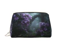 Bolsa de maquillaje portátil de piel con estampado de lila salvaje con diseño impreso de ancho completo, Gold, Talla única