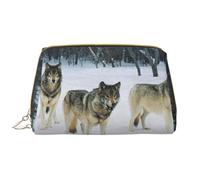 Bolsa de maquillaje portátil de piel con estampado de nutria animal con diseño impreso de ancho completo, Lobo elegante, Talla única