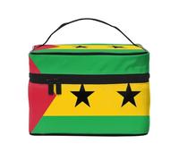 Bolsa de maquillaje portátil de viaje con bandera de Santo Tomé y Príncipe (9 x 6.5 x 6.2 pulgadas), bolsa de maquillaje de gran capacidad para mujeres, bolsa de maquillaje grande para niñas
