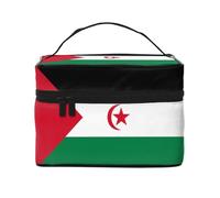 Bolsa de maquillaje portátil de viaje con la bandera del Sáhara Occidental (9 x 6.5 x 6.2 pulgadas), bolsa de maquillaje de gran capacidad para mujeres, bolsa de maquillaje grande para niñas