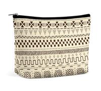 Bolsa de maquillaje portátil para mujer, neceser de viaje, neceser negro, beige y marrón, estilo tradicional étnico africano, tela de barro, blanco, abstracto, bohemio, bolsa de maquillaje de gran cap