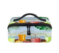 Bolsa de maquillaje portátil para verano, playa, cóctel, frutas, bebidas, viajes, bolsa de verano, impermeable, abierta, plana, artículos de tocador, cosméticos, organizador de viaje para mujeres y