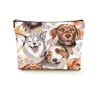 Bolsa de Maquillaje Premium, Bolsas de cosméticos de Viaje de Lino para Mujer, diseño de Animales Salvajes de Perros exóticos, Estuche cosmético Duradero