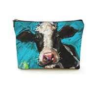 Bolsa de Maquillaje Premium, Bolsas de cosméticos de Viaje de Lino para Mujer, Pintura Moderna de una Vaca, Estuche cosmético Duradero