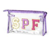 Bolsa de Maquillaje Preppy Patch SPF Varsity Letter Cosmetic Toiletry Bag For Women Aesthetic Waterproof Felt Material Organizer Zipper Clutch Purse(DO-AS0120BP)